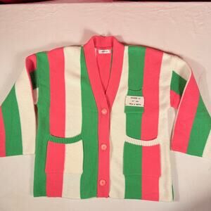 JASCLS Pink Green Cream Striped Cozy Knit Button Front Cardigan